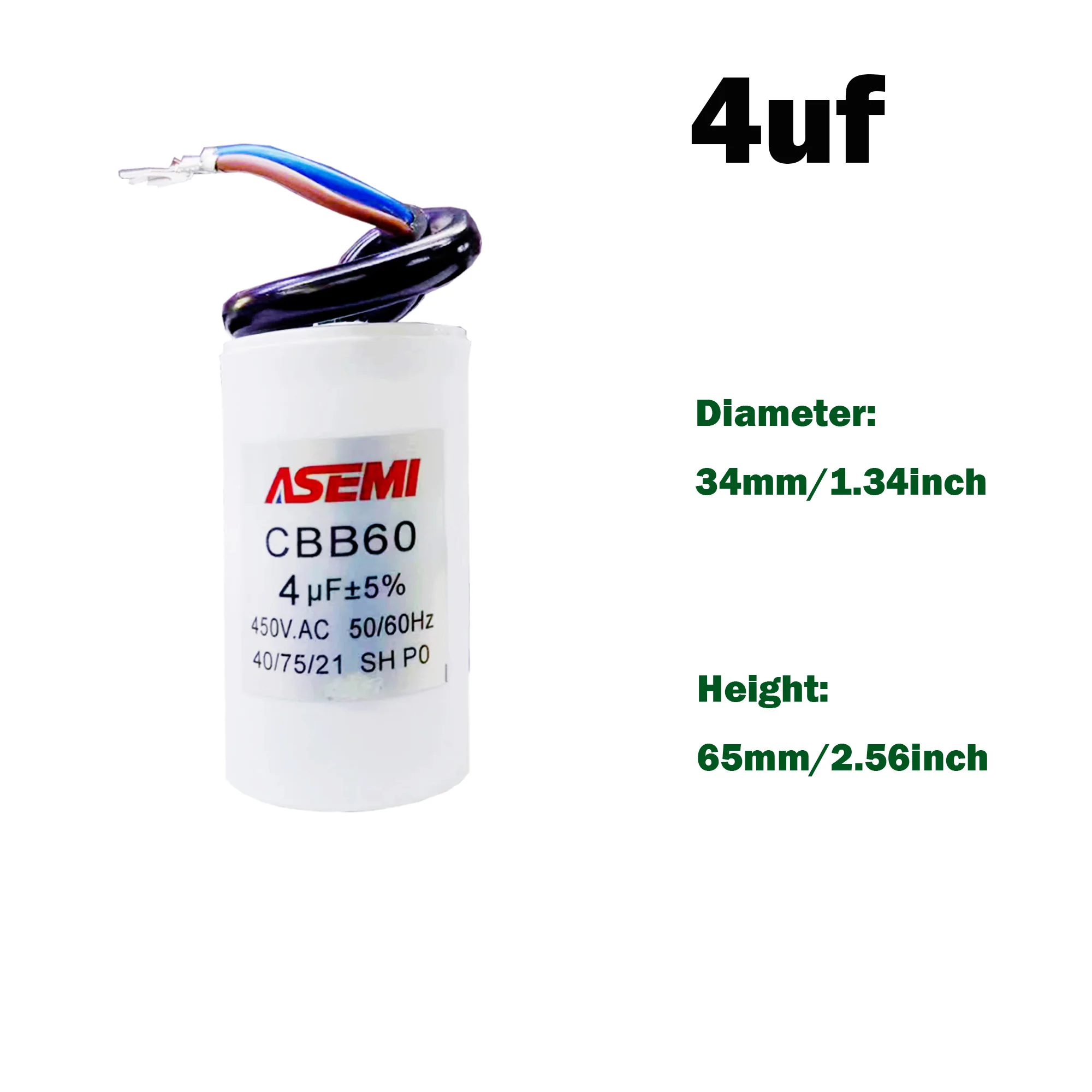 

CBB60 Capacitor 450V AC Motor Run Capacitors for Washing Machine Water Pump 4UF 12UF 16UF 20UF 25UF 30UF 65UF 40UF 80UF 100UF