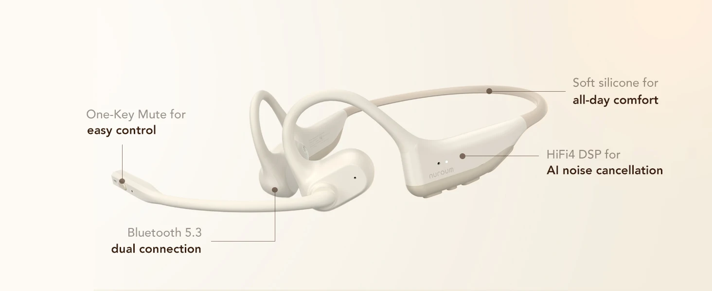 Nuroum Open-Ear Kabellose Kopfhörer Bluetooth 5.3 Headset mit Geräuschunterdrückungsmikrofon für Arbeit, Büro, Callcenter, Komfortable Ohrbügel-Kopfhörer Freisprecheinrichtung für PC, Laptop, Mobiltelefon, Teams, Zoom-Meetings, Fernarbeit – Detail 2
