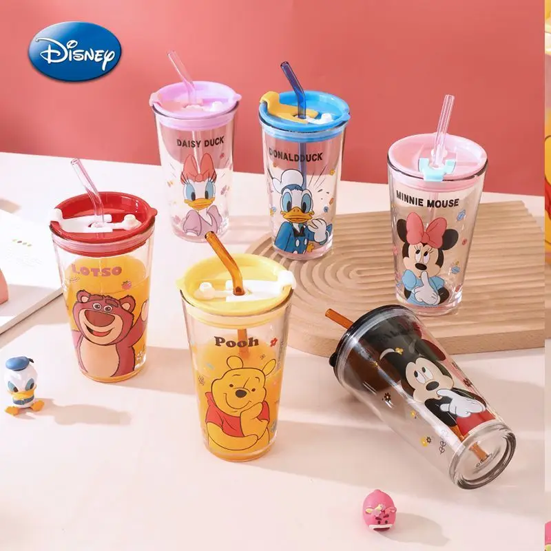 

Disney straw glass with lid cup for girls coffee juice cup large capacity double drink cup cute water bottle hydro flask