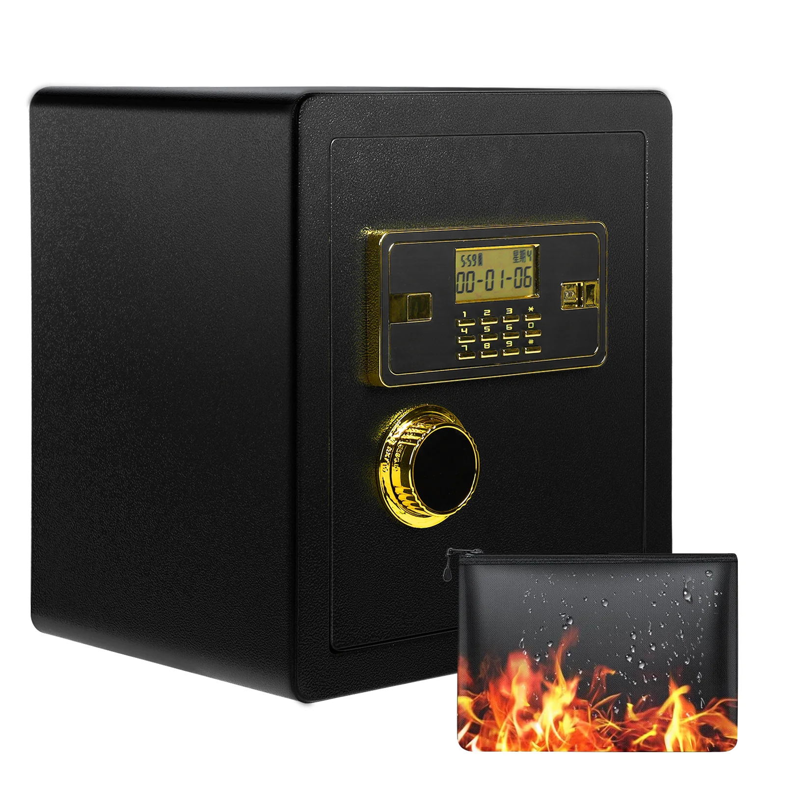 40cm Large Home Safe Fit Electronic Safe Deposit Safe Box With Digital Access Keys For Store Money Gun Jewelry Security Document