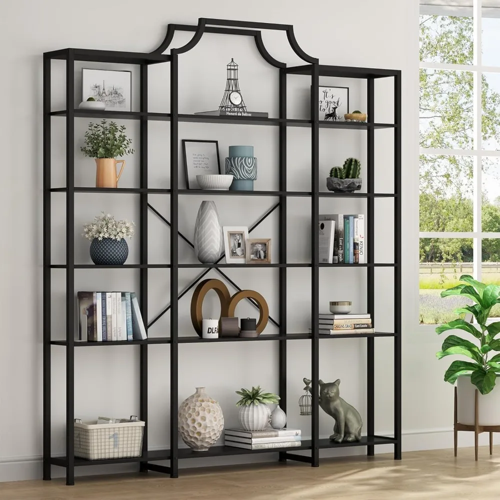 

Triple Wide 5-Tier Bookshelf, 70.87" L x 79.13" H Extra Large Bookcase, Tall Open Etagere Display Shelf with Metal Frame, Freest