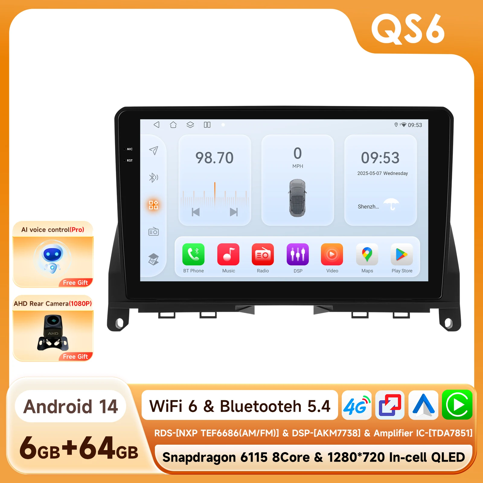 8-Core BySnapdragon 6115 door Qualcomm Autoradio Voor Mercedes Benz C Klasse W204 S204 2007-2010 Carplay Android Auto GPS multimedia