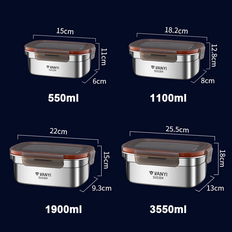 304 Stainless Steel Lunch Box Travel Leakproof Bowls Home Containers Microwave Heating Lunchboxs  Big Capacity Food Lunchbox