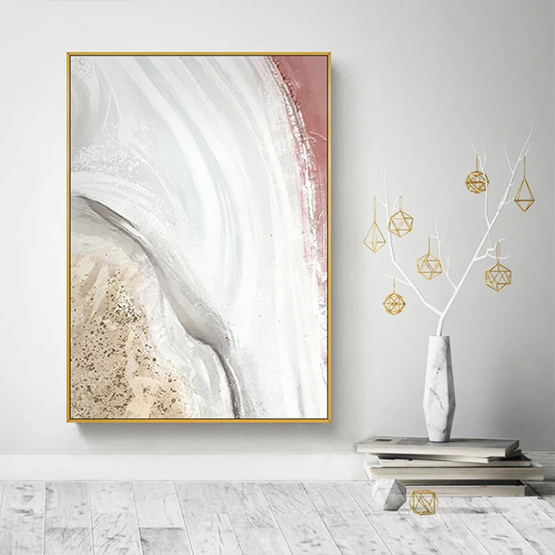 

2022 New Handmade Pink White Abstract Oil Painting Wall Art On Canvas Mural Living Room Background Picture Home Decor Frameless