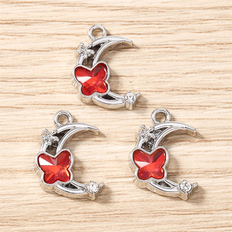 5 Stück 12x17mm Niedliche Kristall-Metall-Mond-Schmetterlings-Anhänger für Schmuckherstellung, Halsketten, Ohrringe, Armbänder, DIY-Bastelzubehör – Detail 7