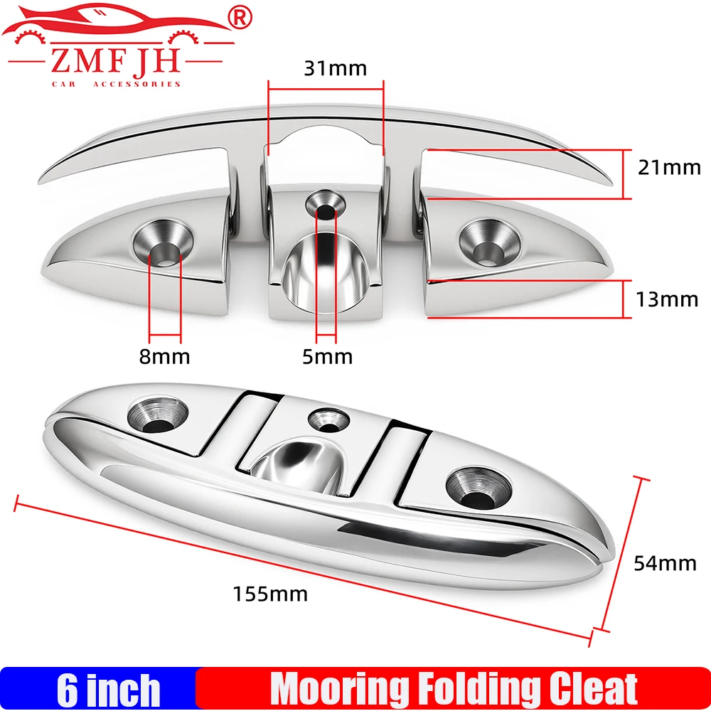 6 인치 해양 등급 보트 스테인레스 스틸 316 접이식 풀업 클리트 독 데크 선박 요트 보트 용 해양 하드웨어 라인 로프 클리트
