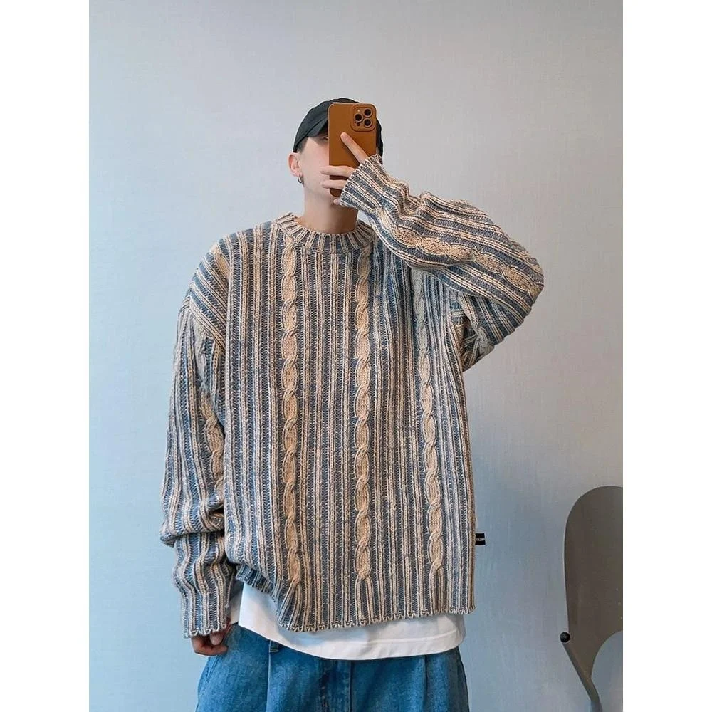 

Double-Sided Wear Men's Knitted Sweater round Ne Casual Loose Fit Deer Velvet Korean Sle Autumn Winter New Arrival