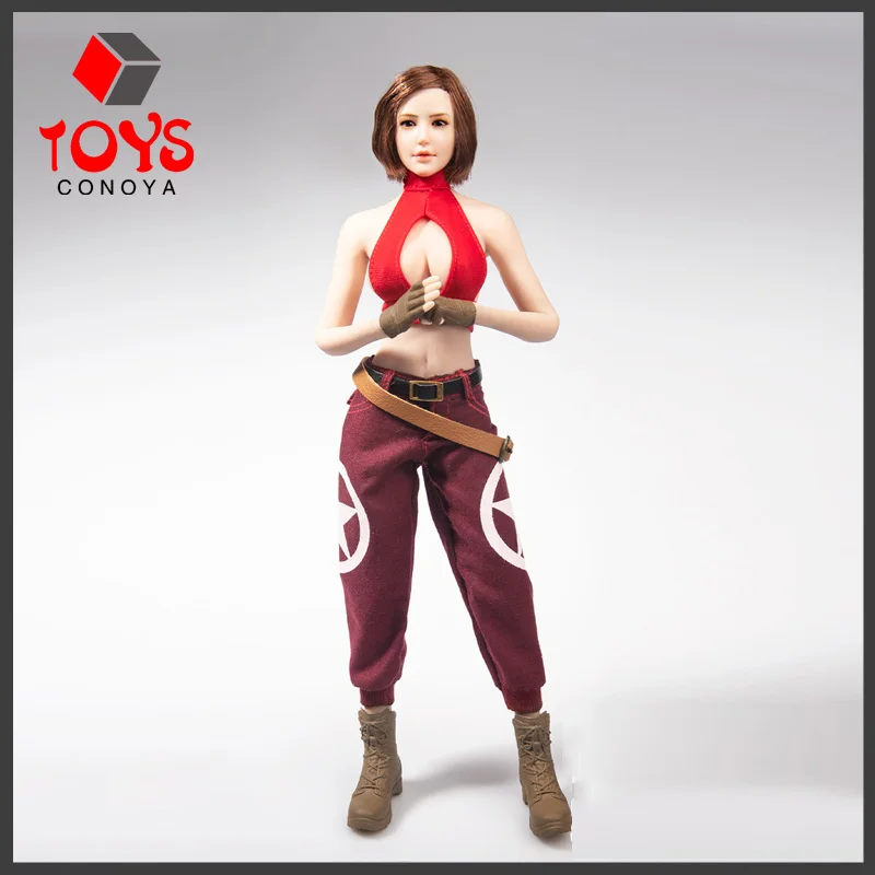 TYM087 1/6 Sexy Female Sleeveless Halter Neck Backless Crimson Printed Pants Cosplay Suit Set Model For 12'' Action Figure Body