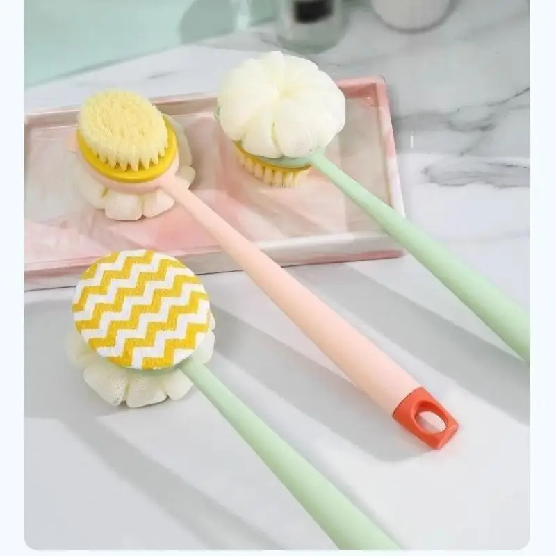 Doppelseitige Badebürste mit langem Griff, weicher Fellbürste, Rückenreibe-Bürste, Peeling-Handtuch, Mehrzweck-Peeling-Werkzeug, 1 Stück – Detail 3
