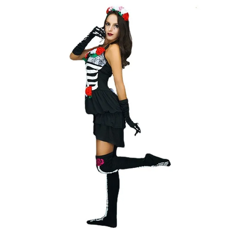 Loween Disfraz de esqueleto para mujer adulta eup Dance Par Role-plang Ropa de escenario Faion étnico para mujer Invierno