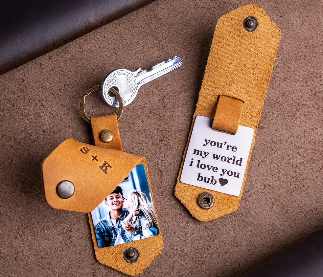 Man accessory - Leather keychain with photo, personalized gifts for him, keychain for him, gift ideas for men, unique photo gift