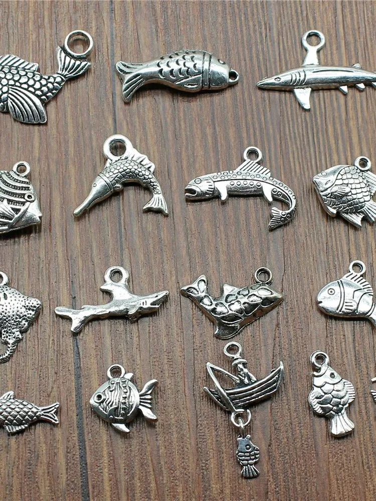 20 sztuk / partia Fish Charms Antique Silver Color Tropical Fish Charms Zawieszki do bransoletek Fish Charms Making Jewelry — zdjęcie 2