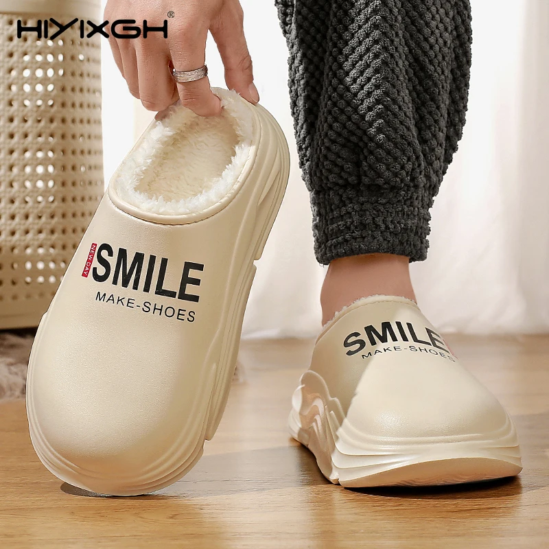 

Winter Men Shoes Warm Slippers Cotton Slippers Outdoor Indoor Warm Fur Shoes Waterproof Mens Comfortable Home Plush Warm Slides