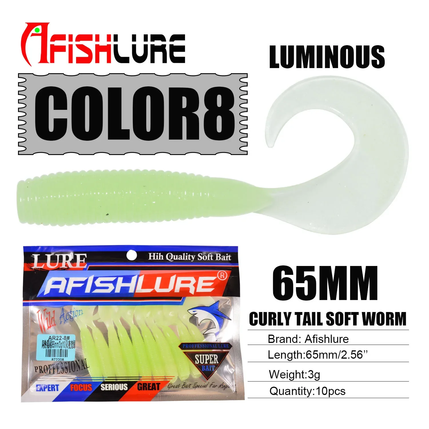 Afishlure Lure Fishing Soft Grubs Cruly Tail Lure Maggot Wobbler Jig Head Bait 65 mm/3 g Texas Rig Worm