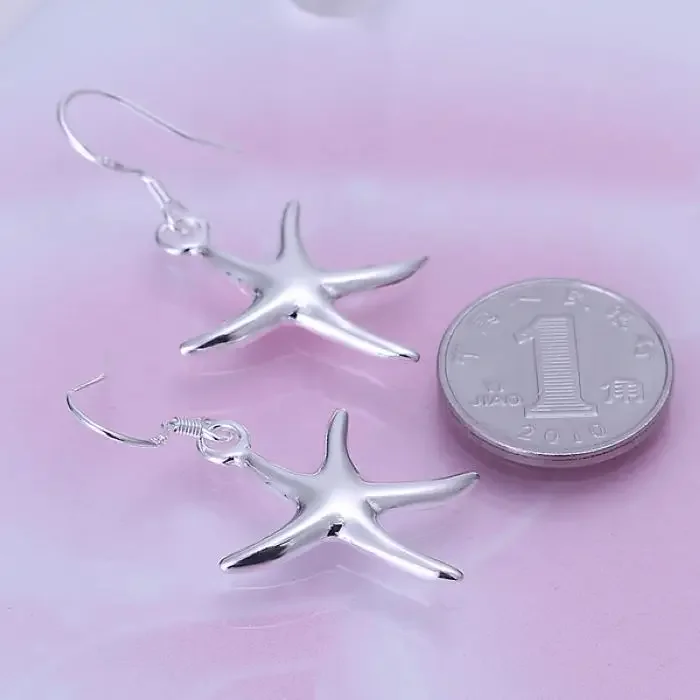 Silver color lady hot for women cute nice charms fashion The starfish earrings Simple star shape E062