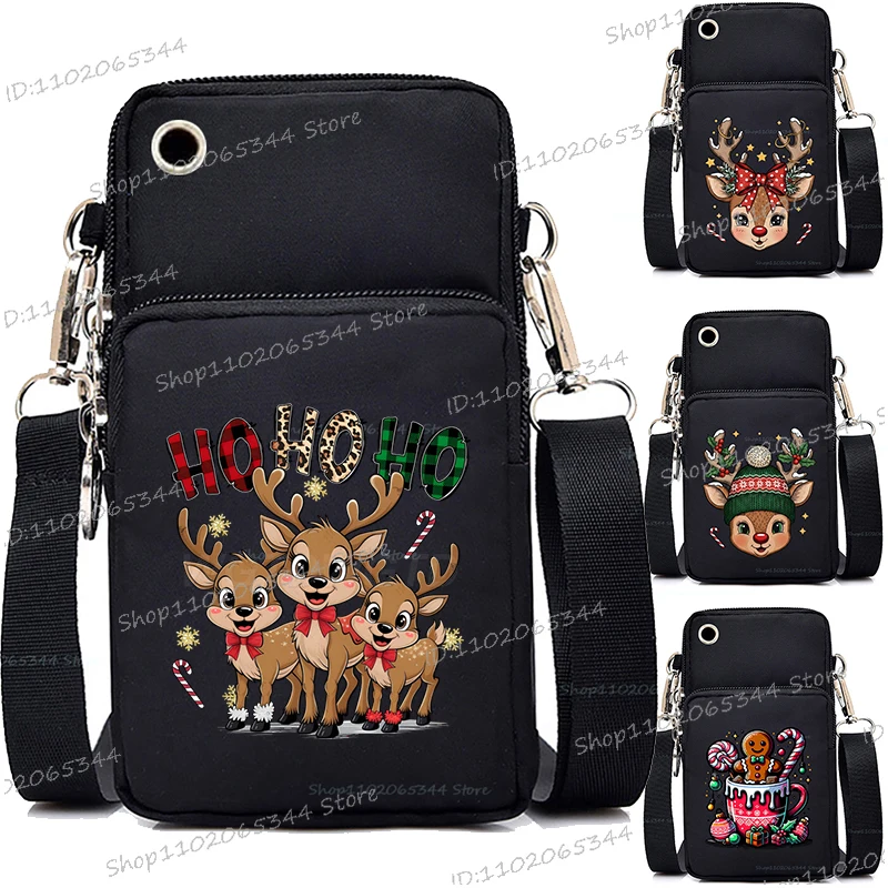 الكرتون إِلْكَة عيد الميلاد طباعة حقائب كروسبودي للنساء الرجال مضحك السنة الجديدة حقيبة الهاتف المحمول الصغيرة عيد ميلاد سعيد حقائب كتف