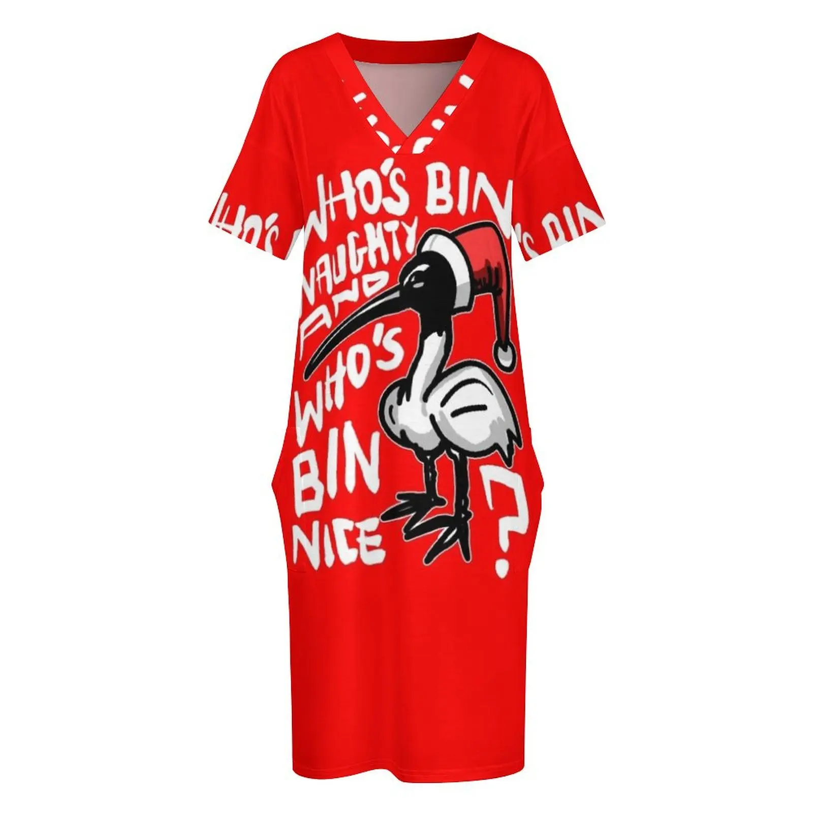 Christmas Bin Chicken T Shirt - Australian Bin Chicken Christmas Themed Tee with quote Who's Bin Naughty featuriSleeveless Dress