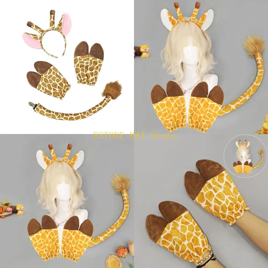 

49MF Realistic Plush Giraffe Ears Hooves Tail Set for Animal Costume Role Play
