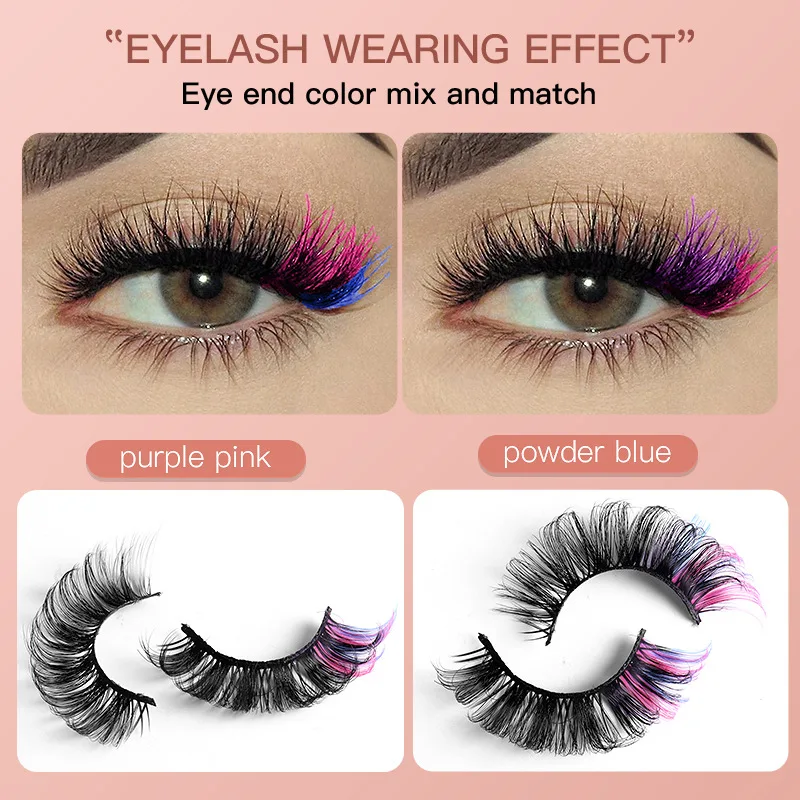 7 pairs of colored false eyelashes russian roll D-curve fluffy soft comics natural thick curled eyelash extension makeup tool