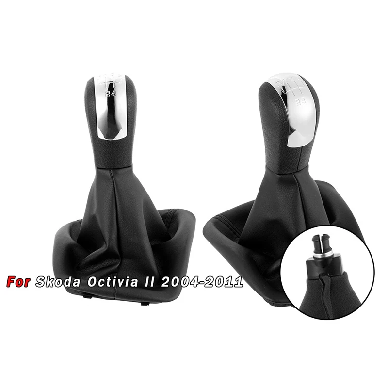 

5-Speed Manual Silver Electroplated Integrated Gear Shift Knob & Dust Boot for Skoda Octavia II 2004-2011 Car Interior Accessory