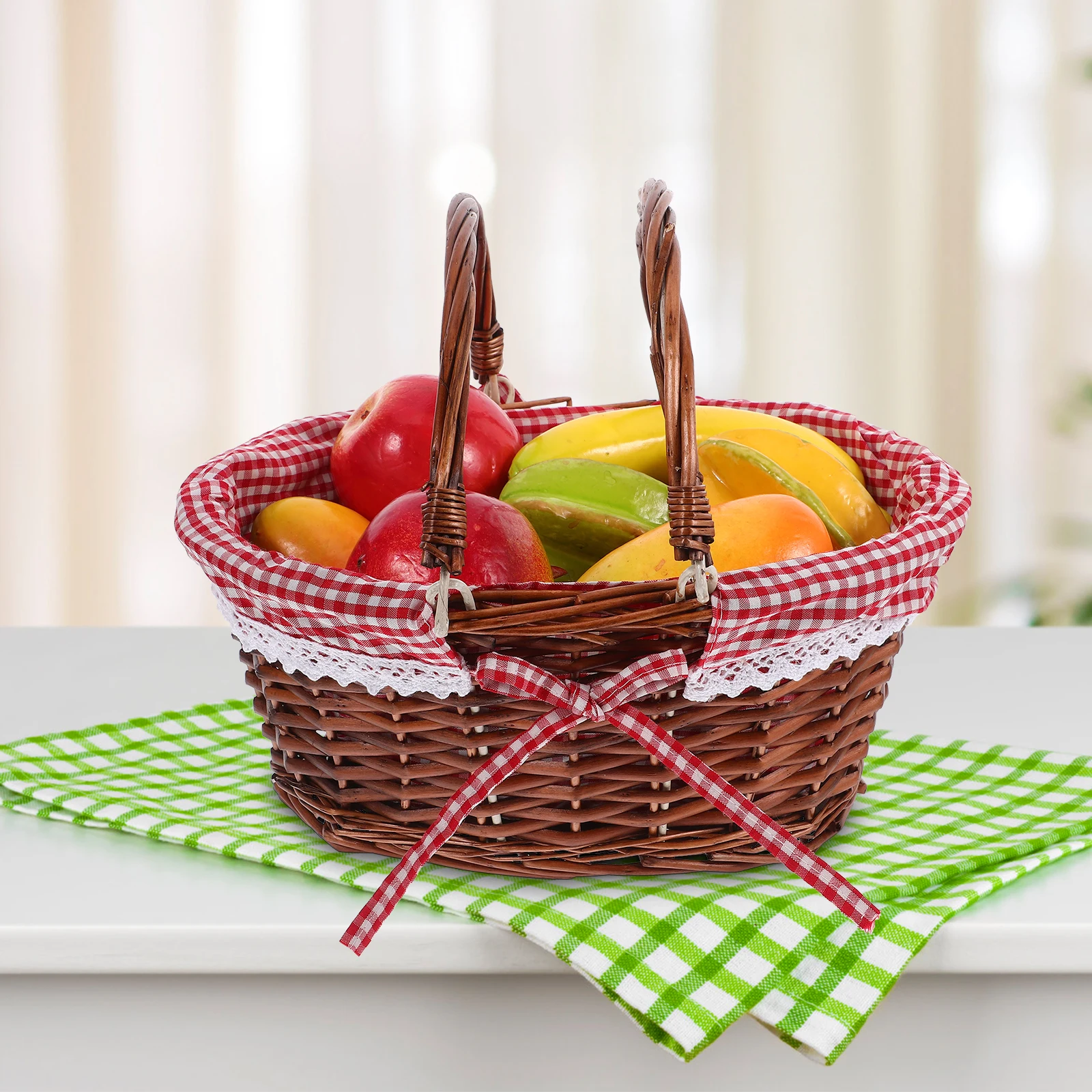 

Picnic Basket Woven Handles Large Capacity Foldable Wicker Storage Home Organization Durable Design Family Outings Social