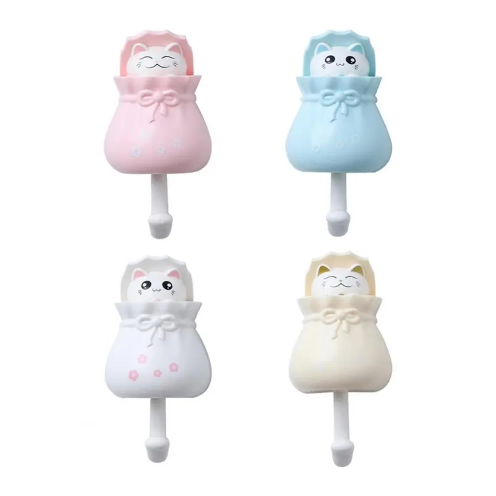 Creative Cartoon Cat Decorative Hooks Self-Adhesive Seamless Key Holder Funny Heavy Duty Hook Household