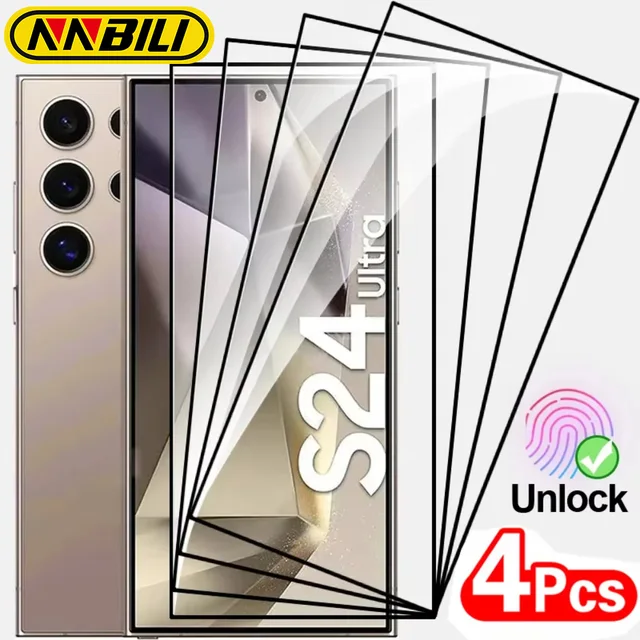 NNBILI 4 SZTUKI Pełne Szkło Hartowane na Ekran do Samsung Galaxy S24 25Ultra S24 25 Plus S22 S21 S23 Folia Ochronna na Ekran