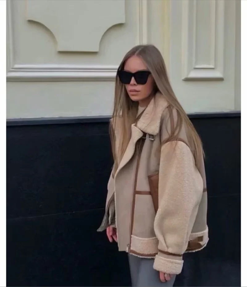 سترة نسائية من الجلد الصناعي بخياطة عصرية مع سحاب مزخرف وياقة واقفة وسترة شتوية دافئة جديدة سميكة #4