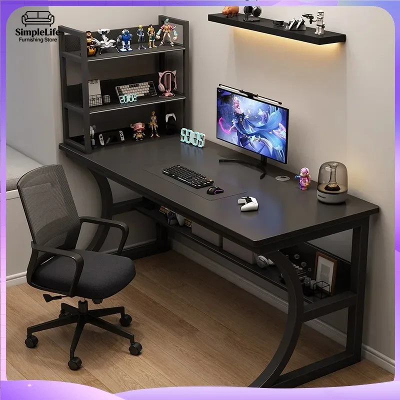 Mesa de jogos mesa de computador com prateleira mesa de escritório para casa sala de estudo simples e moderno altura ajustável mesa de trabalho pc
