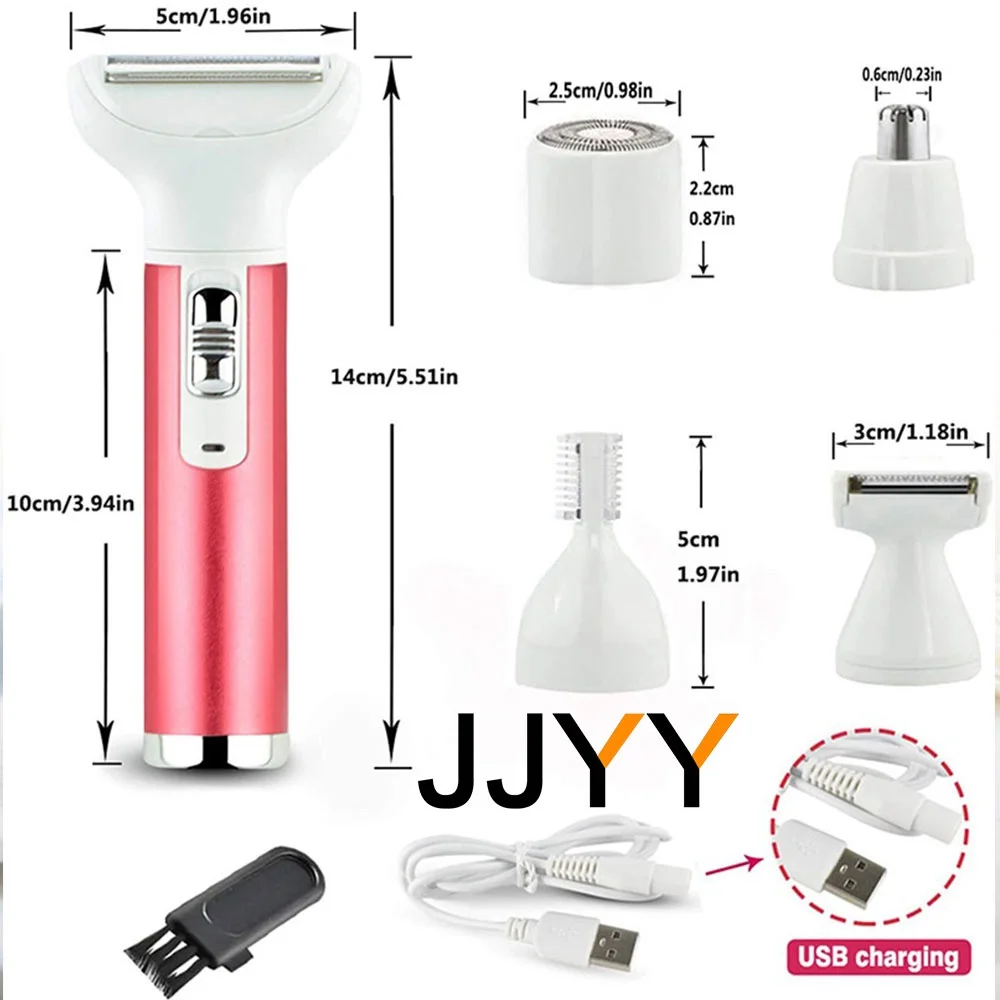 5 in 1 Women Hair Removal Lady Shaver Electric Trimmer Razor for Eyebrow Nose Face Body Underarm Leg Bikini Line Gentle Epilator Shaving Machine Rechargeable USB Compact Design Beauty Grooming Tool Gift for Women Girlfriend Wife Lady Friend