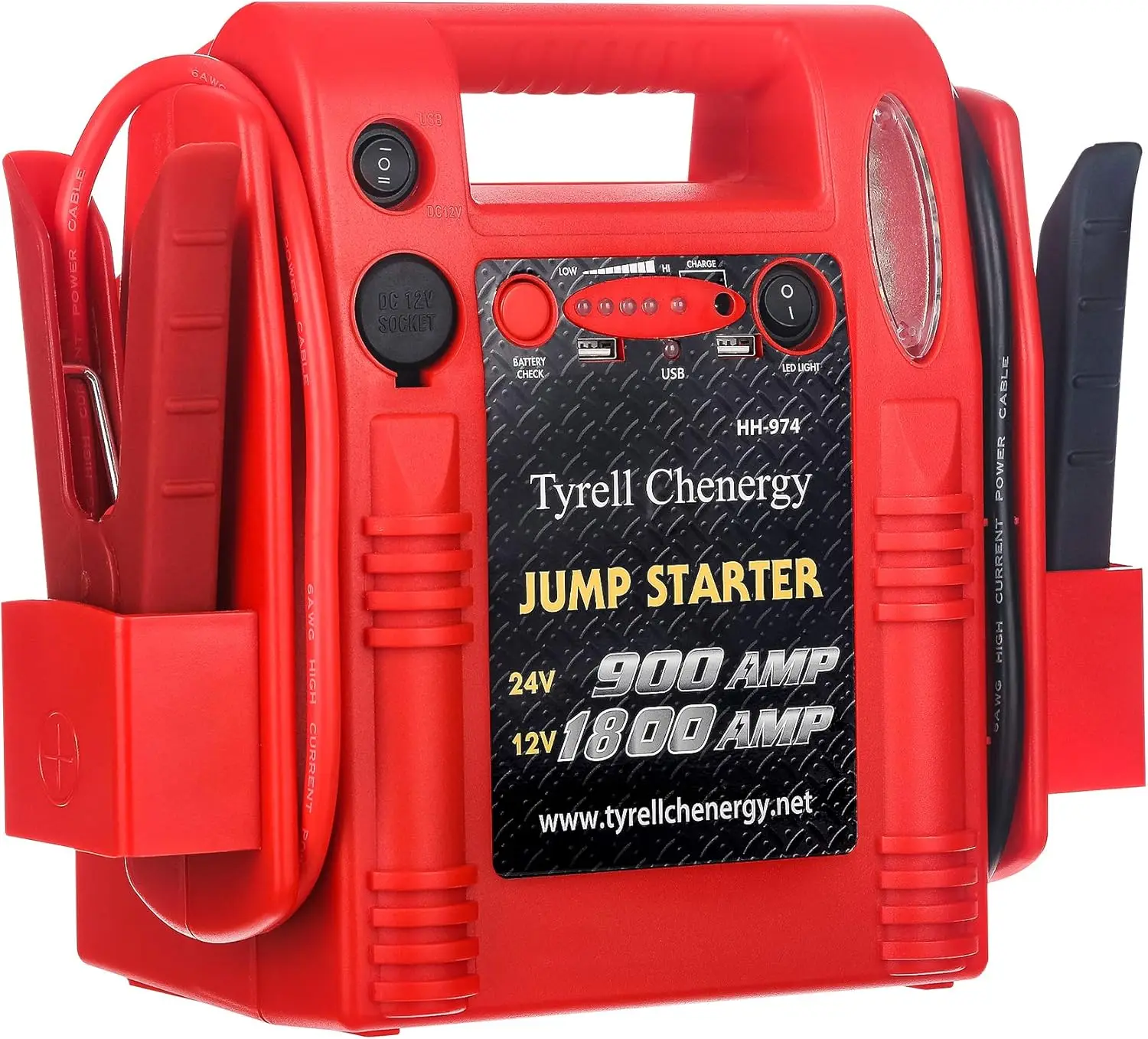 1800/900 Peak Amp 12V/24V Jump Starter Truck Battery Booster Pack & Commercial Jumper Cables,Includes DC/USB Power