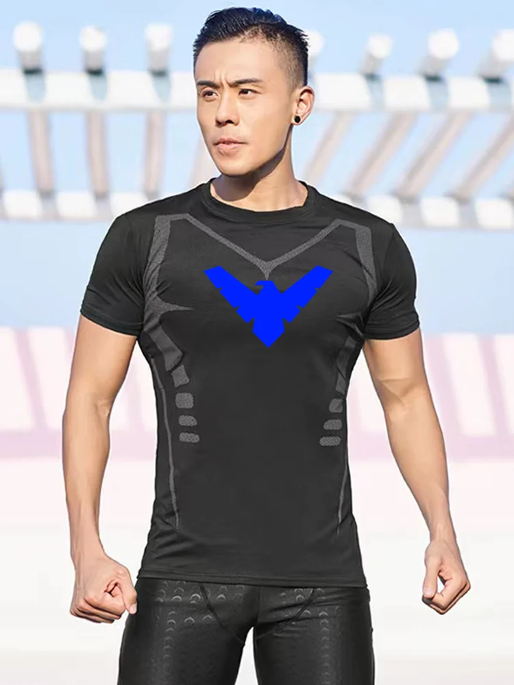 T Shirt Men Rashguard Jiu Jitsu Bjj Gym Fitness Running Training Shirts Boxing Jersey Compression Nightwing Print Tops For Male