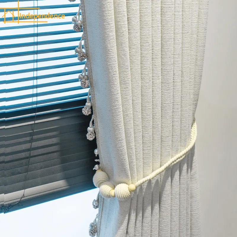 New High-end Cream Cotton Linen Lace Splicing Thickened Curtains for Living Room Bedroom French Window Customized Products