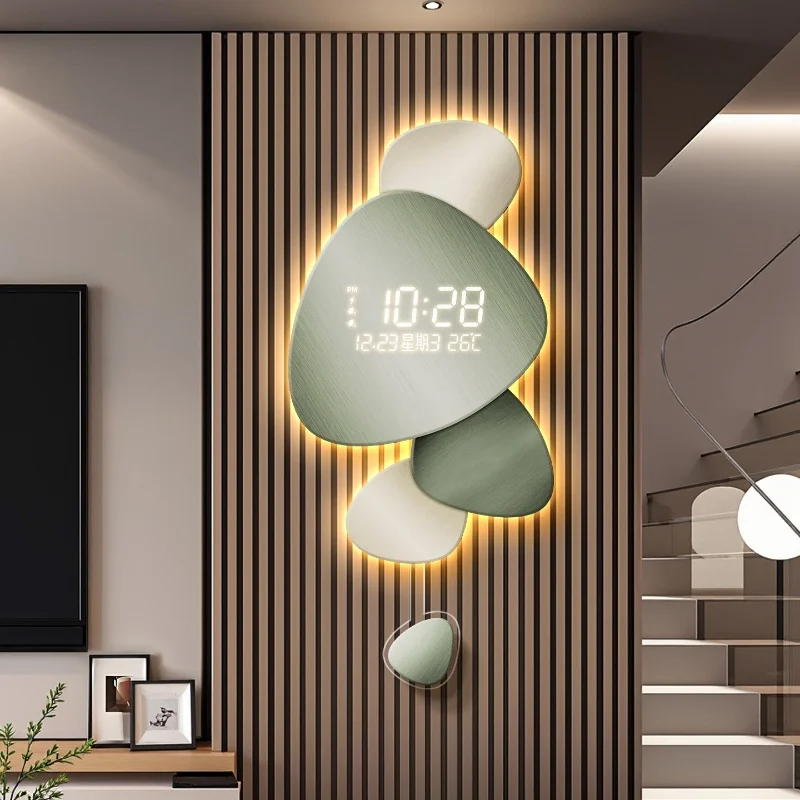 

Living room wall lamp hanging clock grille hanging clock foyer decoration clock new light luxury atmospheric clock