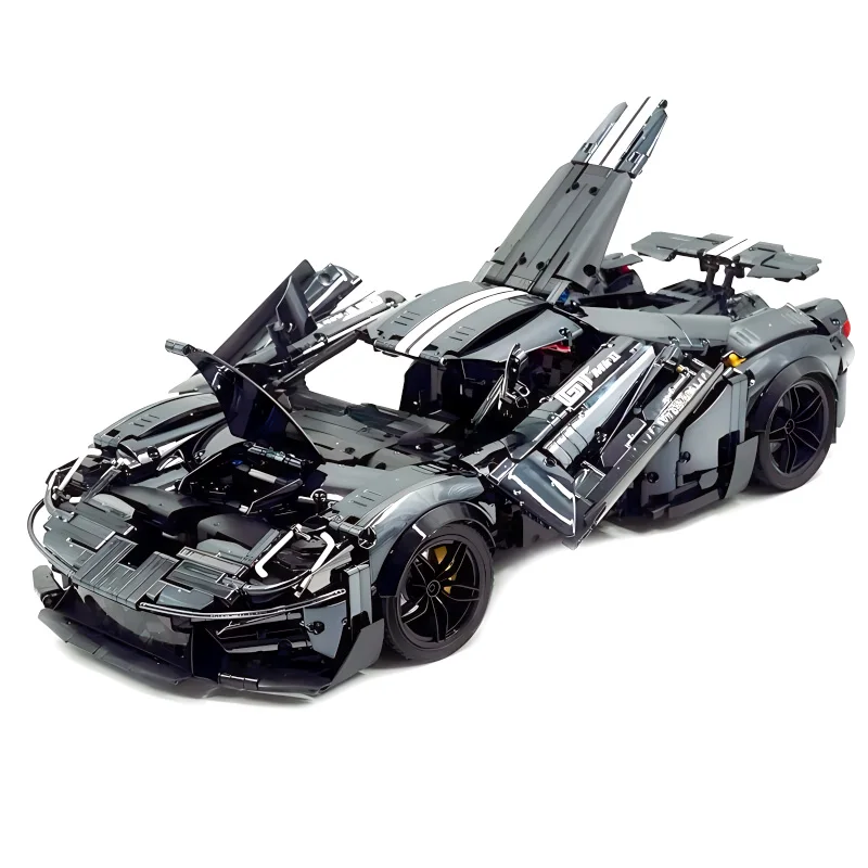 MOC T5042D 1:8 techniczne czarne poszycie Super samochód sportowy Hypercar Model klocki klocki Puzzle zabawki świąteczne prezenty dla dzieci