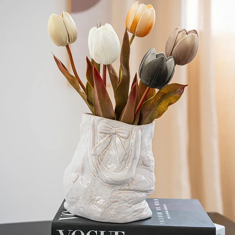CAPIRON Ceramic Vintage Vase for Pampas Grass Fresh Flower Tabletop Decor Centerpiece Home Room Interior Mantel Decoration Gift