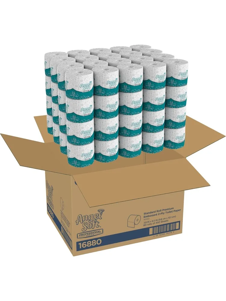 ورق تواليت ناعم من Angel، 16880، علبة كبيرة مكونة من 80 لفة، 450 ورقة لكل لفة، ملفوفة بشكل فردي، طبقتين ناعمة
