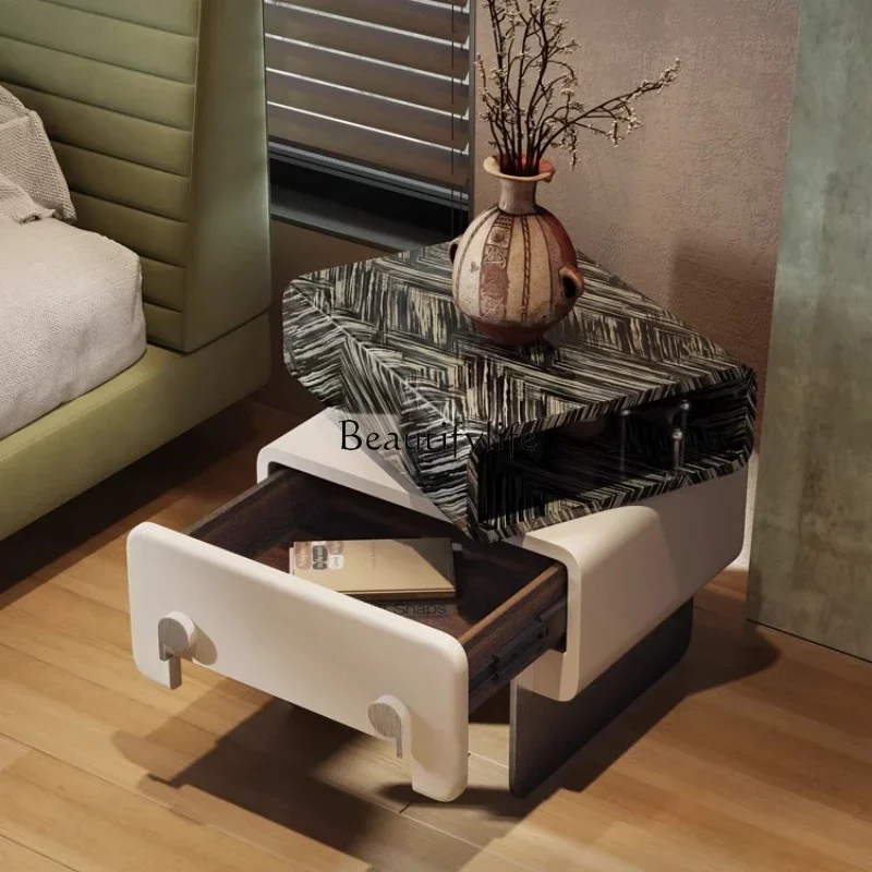

LItalian minimalist solid wood bedside table modern minimalist creative cream wind small bedside table