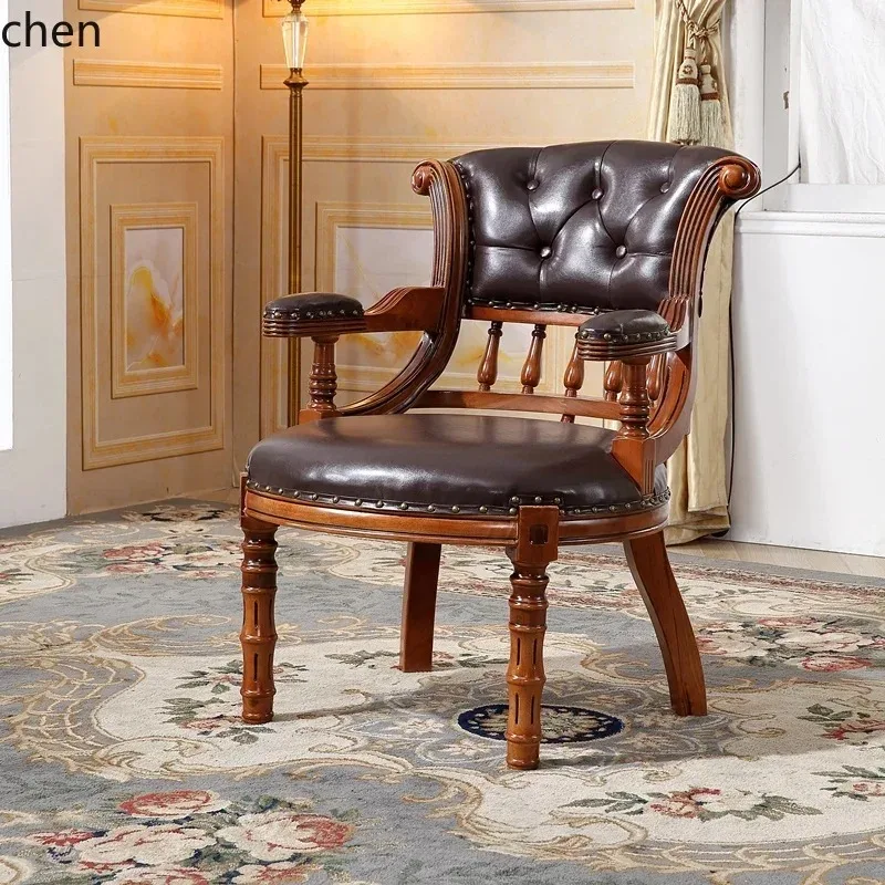 P1   with armrests solid wood dining chair casual backrest balcony table and chair three-piece set retro study boss chair