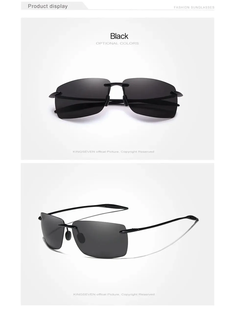 KINGSEVEN Randlose Sonnenbrille Polarisierte Rechteck Mode Beliebte UV400 Frauen Männer Kleine Quadratische Gläser Weiblich Männlich Sommer Brillen – Detail 3