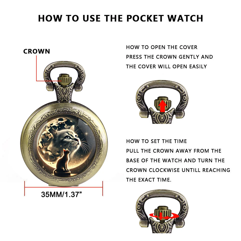 لطيف القط البرونزية ساعة جيب كوارتز سلسلة العربية خمر التبعي الفتيات قلادة قلادة ساعة الأولاد ساعة هدية #6