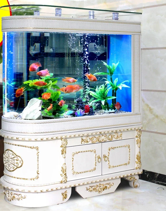 

European Fish Tank Glass Bottom Filter Aquarium Medium Large Living Room Home