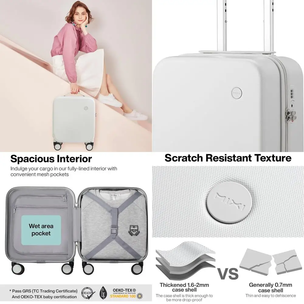 14 Lightweight Hardside Spinner Suitcase with TSA Lock, Carry-On Size, Fine Grid Smoke White