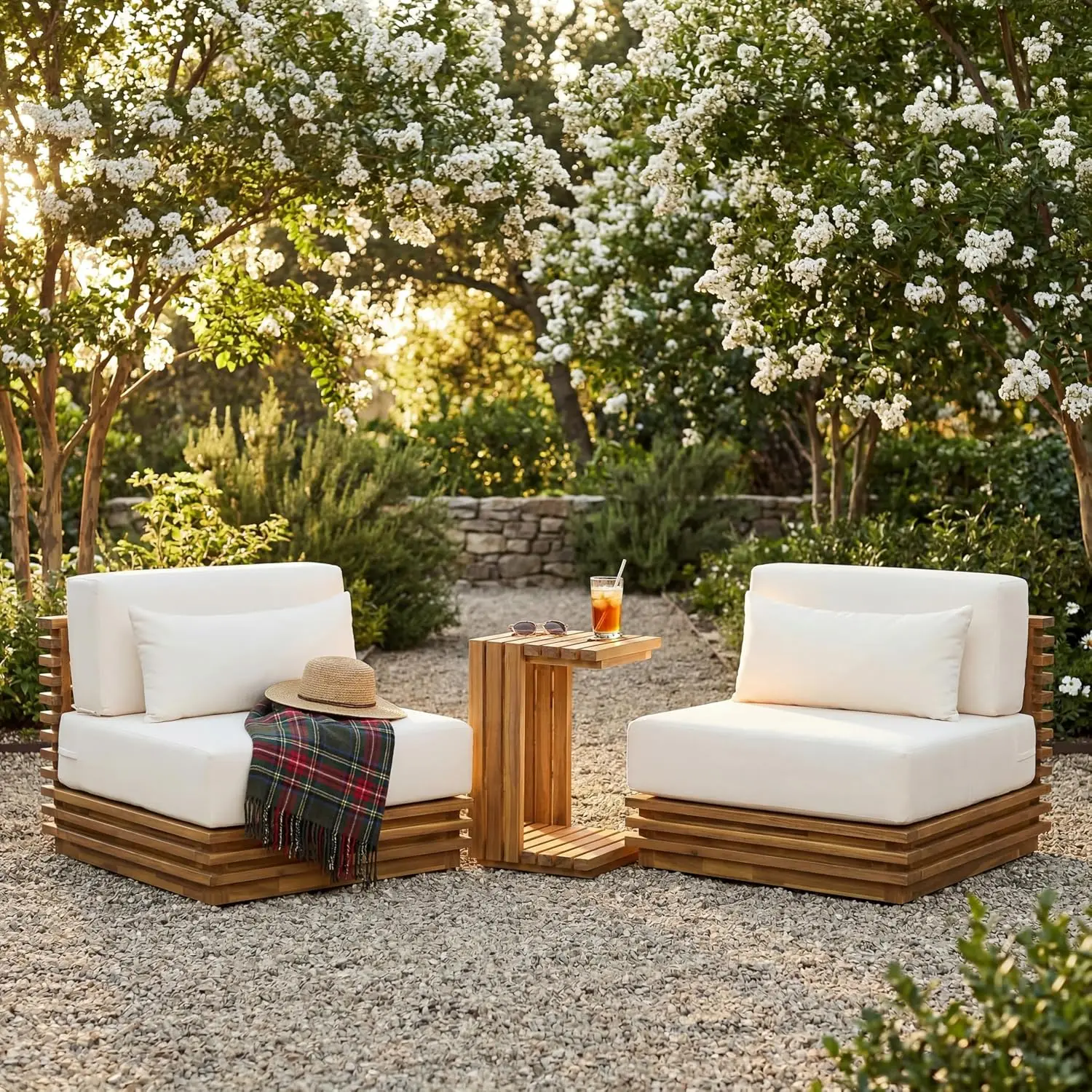 Oversized Outdoor 3-Piece Chat Set With Wood Frame, Customized