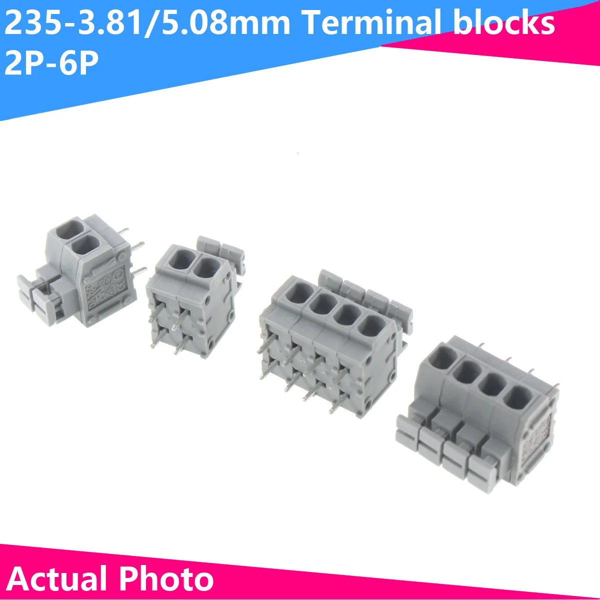 

5Pcs KF235-3.81mm KF235-5.0mm-2/3/4/5/6/8P Straight DIP 250V 10A PCB Board Screwless Wire Spring Terminal Block Connector