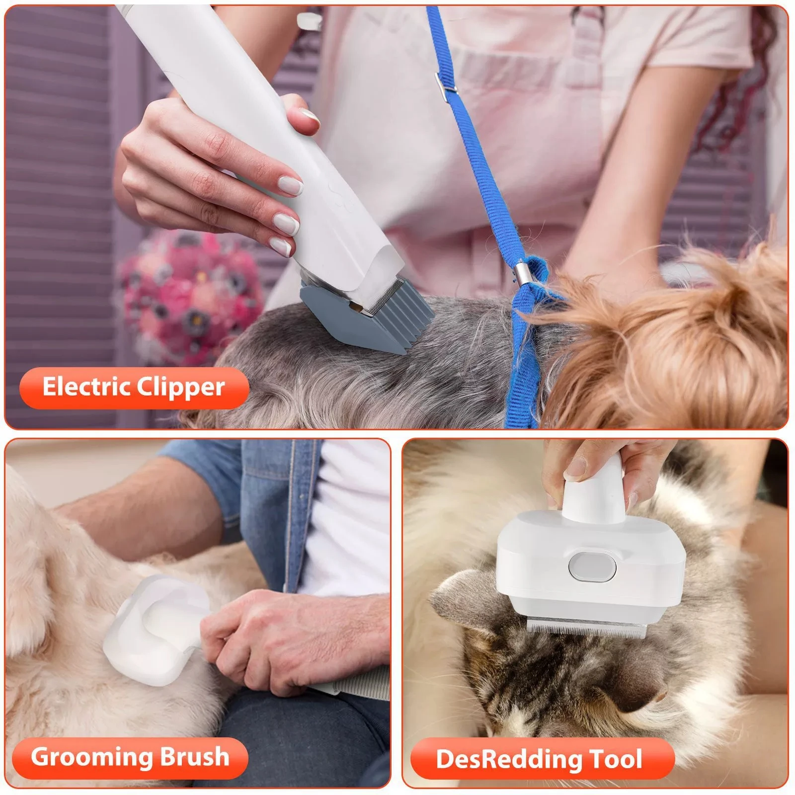 6 In 1 Pet Grooming Vacuum Kit Dog Grooming Clippers Pet Hair Remover With Power 2.5L Large Suction & Low Noise Pet Hair Kits