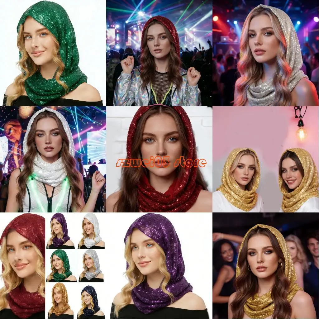 

D46C Fashionable Sequined Scarf Head Cover for Female Single Layer Headgear Scarf