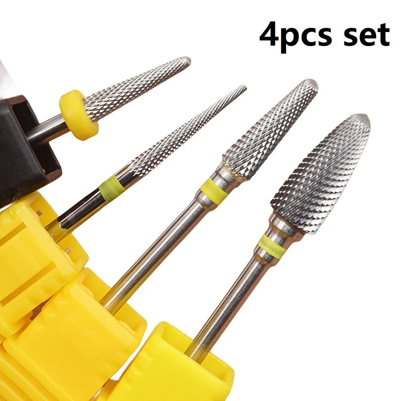 

4Pcs Tungsten Carbide Nail Drill Bits Set for Gel Polish Removal, Professional Nail Drill Bit Kit for Acrylic Nails, Durable Ele