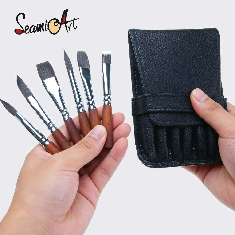 SeamiArt 6pcs/set Short Handle Nylon Hair Travel Brush with 