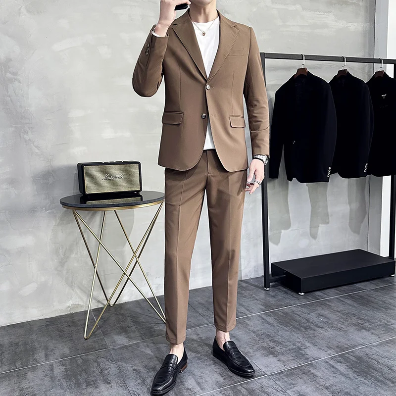 7XL 6XL (Jacket+Pant) Spring Summer Simple Casual Suit 2023 Men\'s Business Groom Wedding Tuxedo Formal Prom Party Office Suit